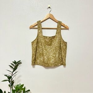 a.n.a floral tropical green square neck linen tank top banded hem medium
